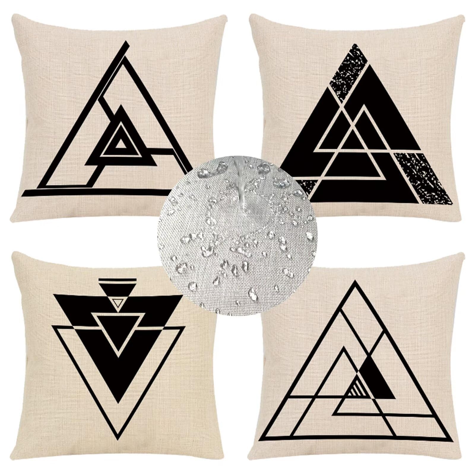 Nero Federe Cuscini Divano 65x65cm Set di 4 Cuscini per Divano Geometria Doppia Faccia Lino Impermeabile Cuscini Esterno Cuscini Decorativi Cuscino per Soggiorno Sedia Letto Copricuscini PJ-4989