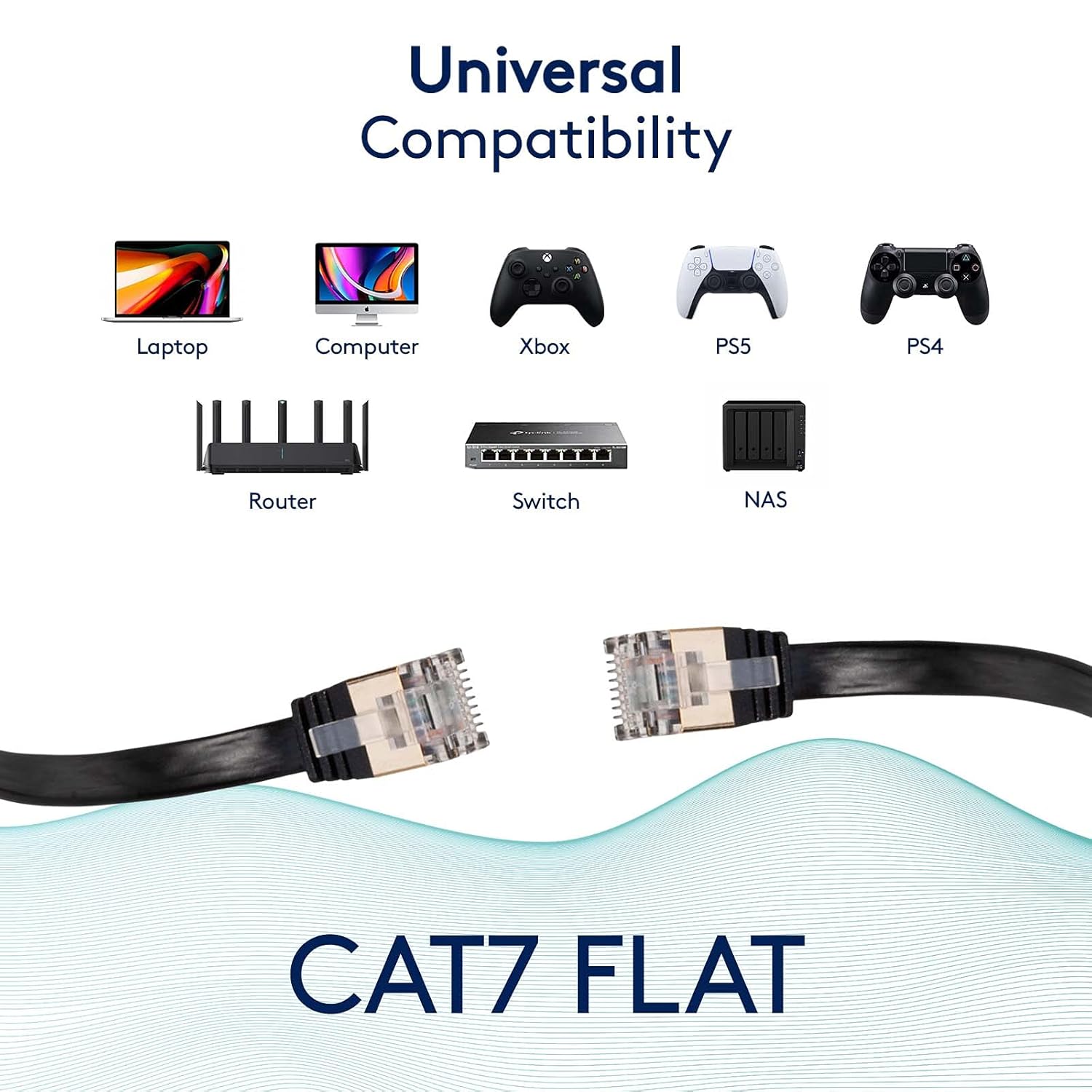GESS Technologies Cat 7 Flat Ethernet Cable 5 Pack Blue 6ft 10Gbps High Speed Performance Snagless Network LAN UTP 600MHZ Patch Cord Internet RJ45 Internet Cable - 6 Feet