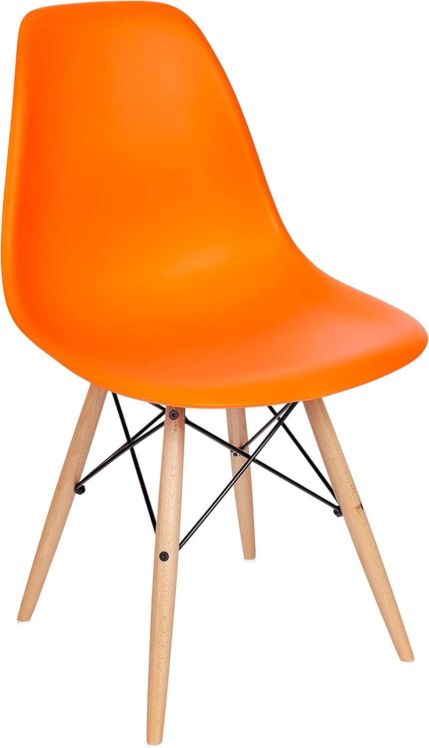 EdgeMod Modern Mid-Century Side Chair with Natural Wood Legs for Kitchen, Living Room and Dining Room, Orange
