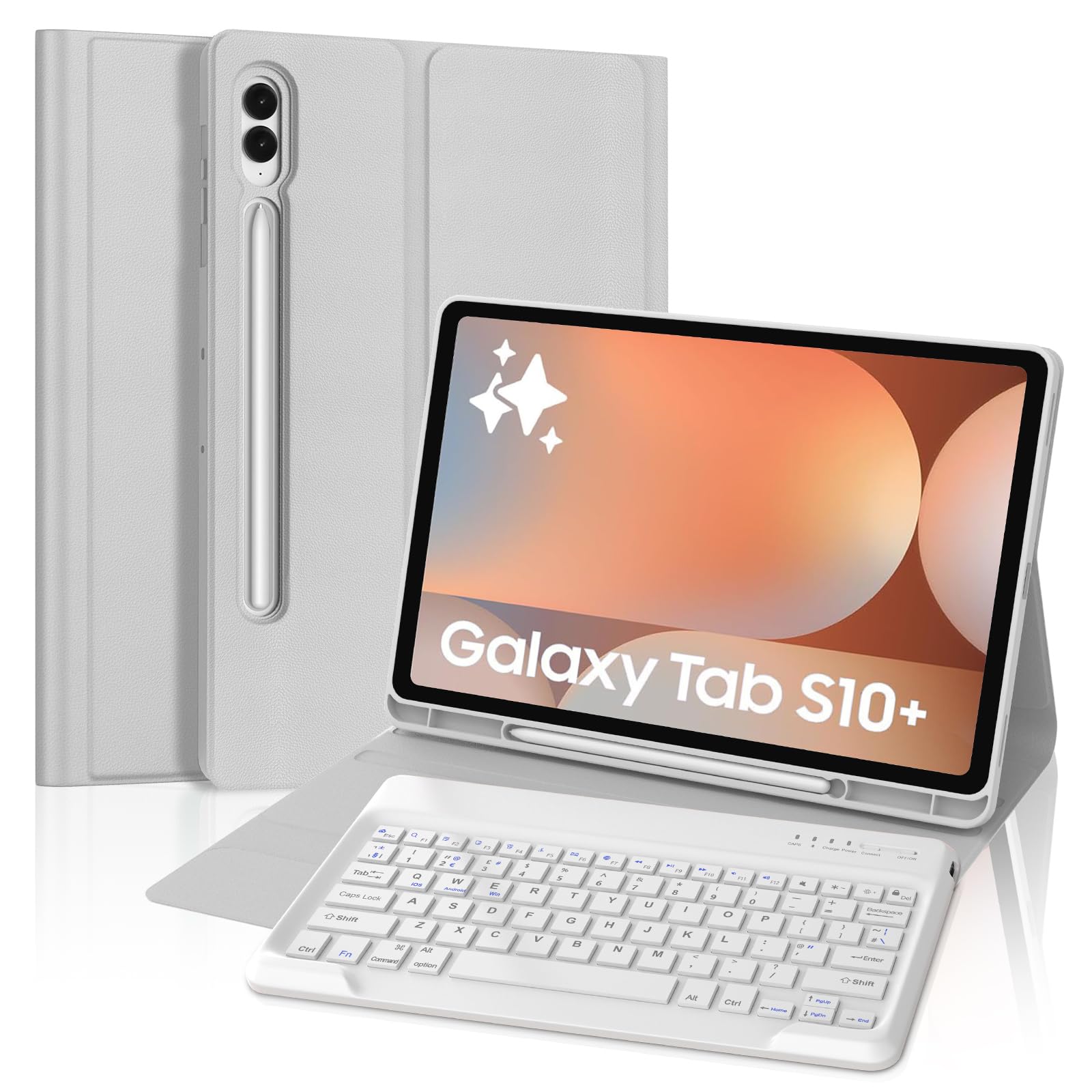 FOGARI Keyboard Case for Samsung Galaxy Tab S10 Plus/S9 FE Plus/S9 Plus 12.4", Detachable Bluetooth UK Layout Keyboard for Samsung Galaxy Tab S10+/S9FE+/S9+, Grey
