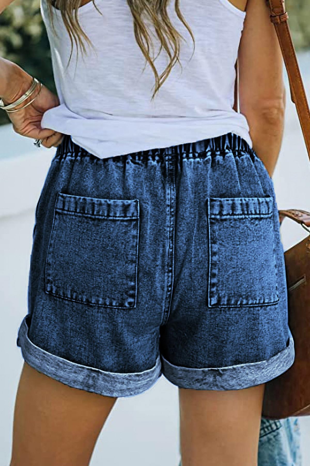 NEYOUQE Jeans d'été pour Femmes Shorts monochromes à Poches pour Femmes Shorts d'été pour Femmes