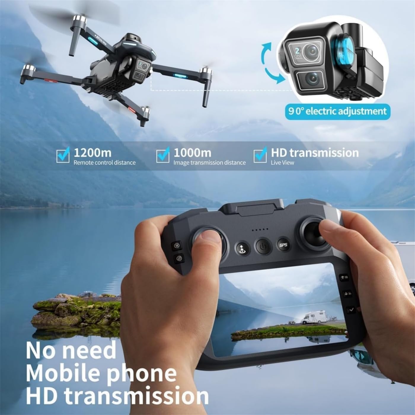 Drone GPS con Dotato di Due Telecamera HD Grande Schermo Quadricottero Pieghévole Volo Circa 30-40 Minuti per Principianti e Adulti