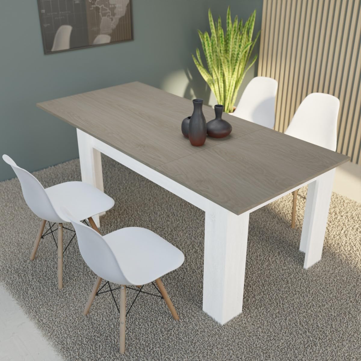 amuéblate online - Mesa de Comedor Extensible, Modelo Austin, Robusta y Funcional, Color Andersen Pino - Gris, Medidas: 138-198 cm (Largo) x 88 cm (Ancho) x 76 cm (Alto)