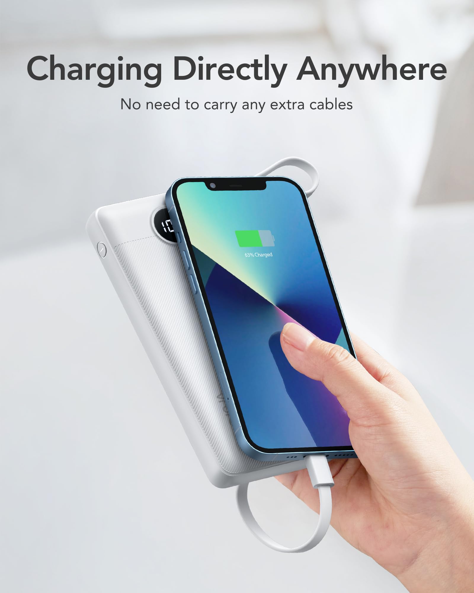 VRURC Portable Charger, Slim Power Bank Built-in 4 Cables, Travel Essential view 7