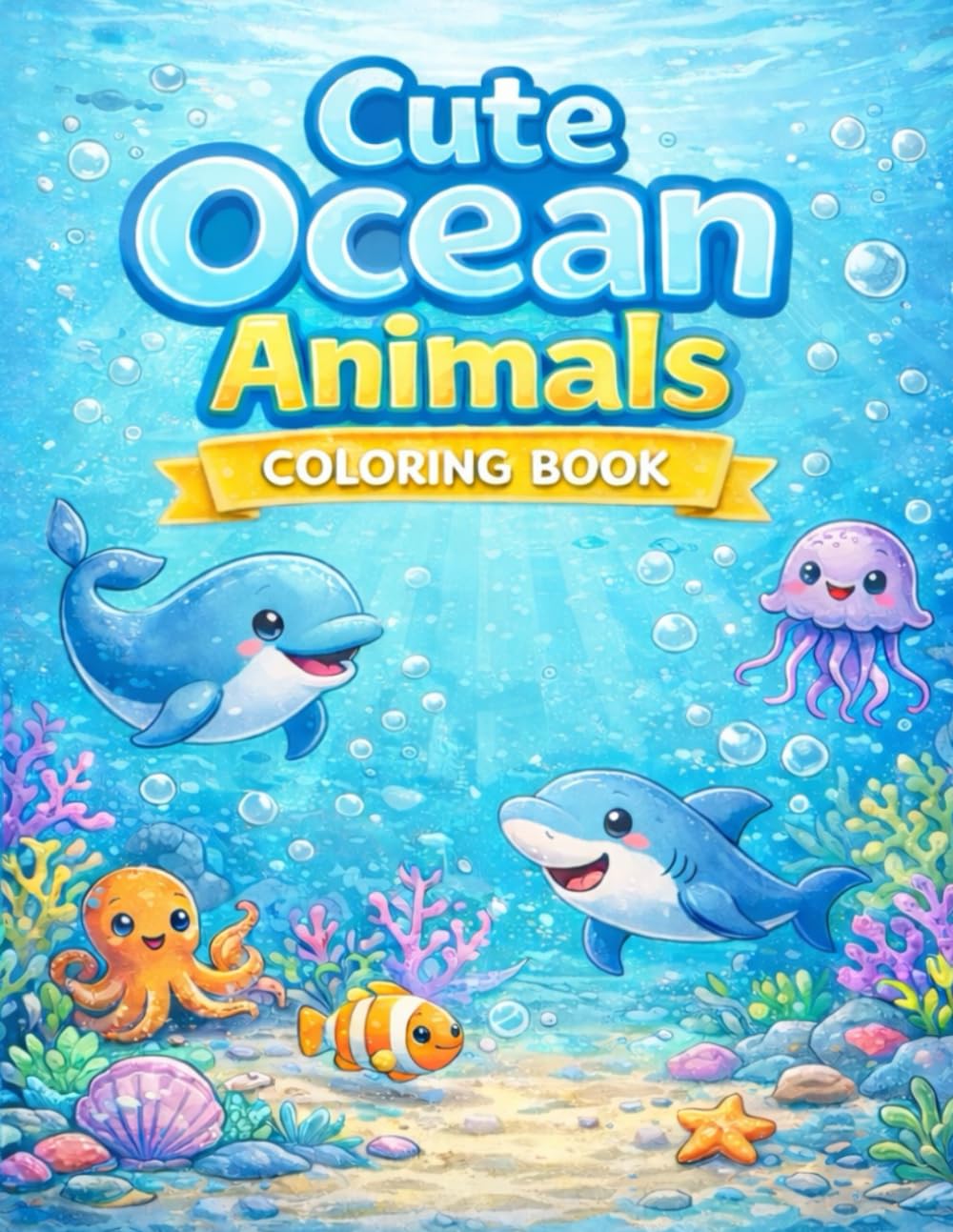 Cute Ocean Animals Coloring Book: Fun and Easy Sea Animal Coloring Pages for Kids Ages 4–6