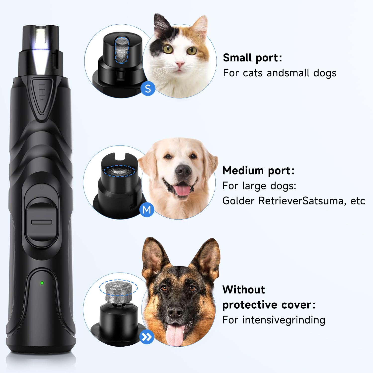 OWill Dog Nail Grinders with Nail Clippers,Professional Dog Claw Grinder Electric Dog Nail Trimmer with LED Light,Rechargeable Nail Clippers Silent for Large Medium Small Dogs - Image 3