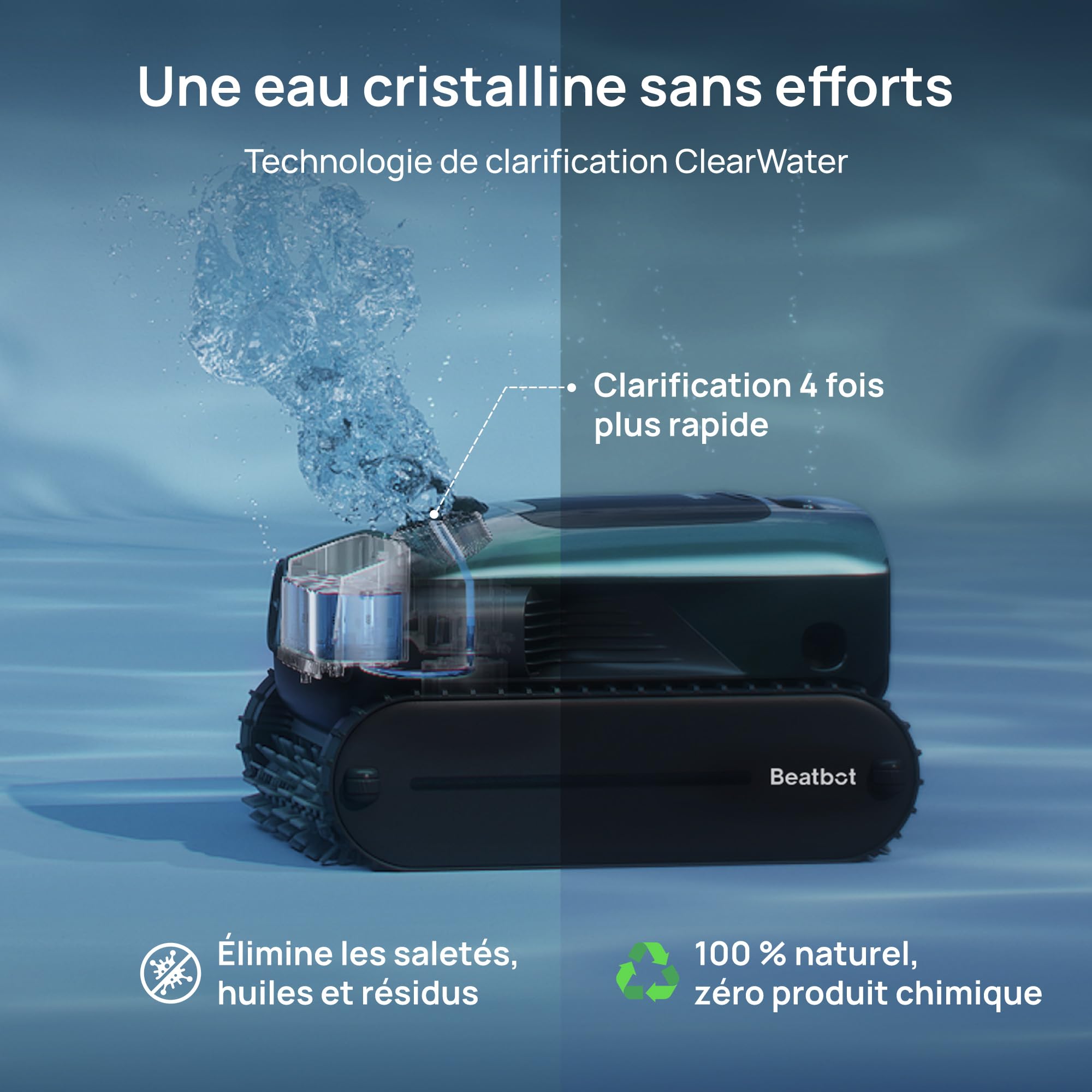 Beatbot AquaSense 2 Pro Robot de Piscine sans Fil, nettoie Fond, parois et Surface, clarifie l'eau, stationnement en Surface, Navigation Intelligente, jusqu'à 11 Heures, pour piscines jusqu'à 360 m²