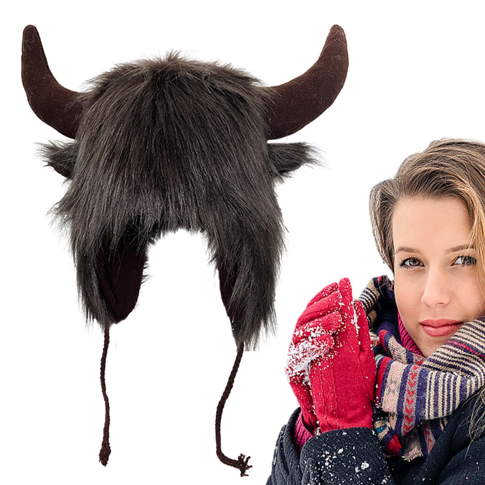Chapeau De Bison | Chapeau Chaud En Corne De Peluche - Chapeaux D'hiver, Couvre-chef à Oreilles Moelleuses Pour Hommes Et Femmes Pour Le Cosplay