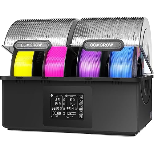 Comgrow Filament Dryer 4 Spools, SH03 Filament Storage Box, 200W PTC Heats Up to 85°C, Fast Drying Auto Dehumiditification Dual Independent Heating Chambers for PLA PETG ABS TPU ASA1.75/2.85 mm