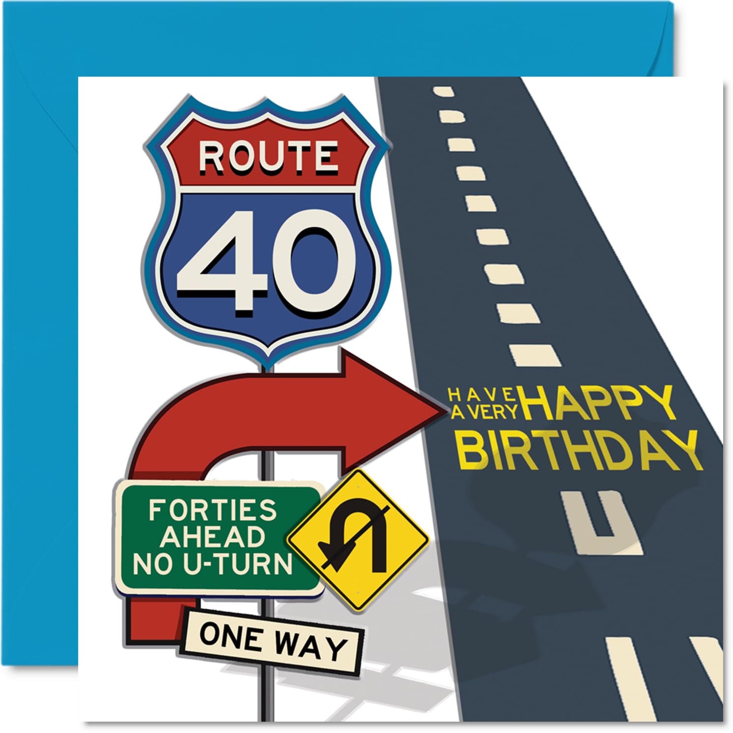 40th Birthday Cards for Men Women - Route 40 - Happy Birthday Card for 40 Year Old Man Woman Auntie Neighbour Son Uncle, 145mm Bday Greeting Cards