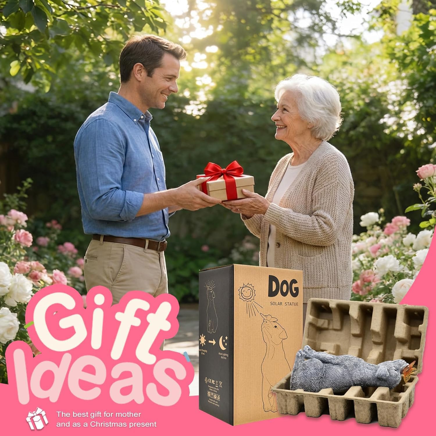 Yeomoo Hund Figuren mit Schmetterling Solar Deko für Außen: Lustige Hunde Gartendeko Hundebesitzer Geschenk für Frauen Mama Vatertagsgeschenk für Papa Wasserdicht Deko für Garten Balkon Zimmer