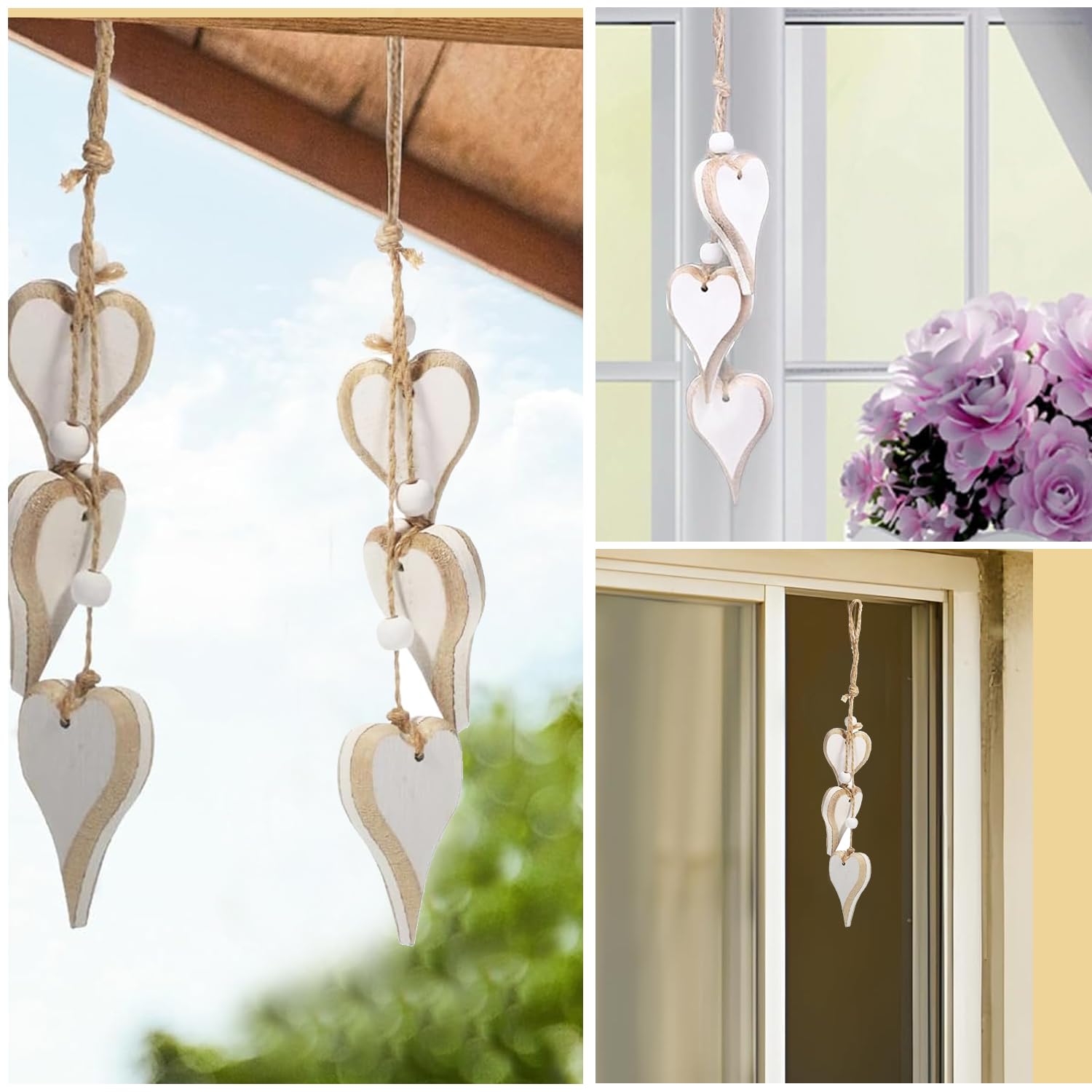 Decoratieve houten hartjes om op te hangen in shabby