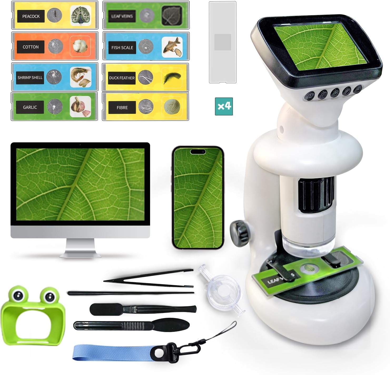 Microscope for Kids with 12 Slides, 200X-1000X,2.4" Screen Digital Handheld Kids Microscope Kit, Portable Pocket Removable Miniscope Science Toys Gifts for for 3 4 5 6 7 8 9 10 11 12 Year Old