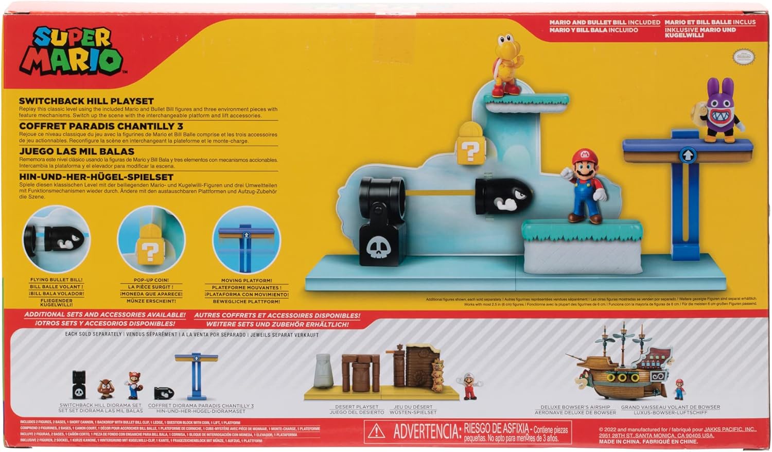 Super Mario Nintendo 2.5" Action Figure Switchback Hill Playset with 3 Interactive Interchangeable Pieces