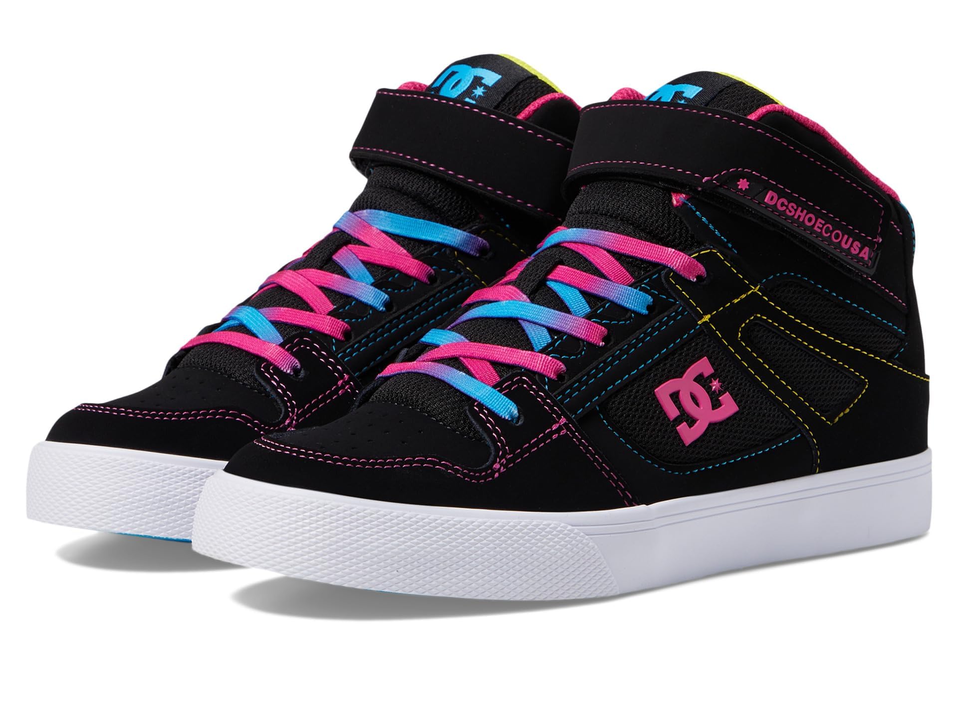 DC Girls Unisex-Child Pure High Top EV Skate Shoes with Ankle Strap and Elastic Laces, Multi, 1.5 Little Kid