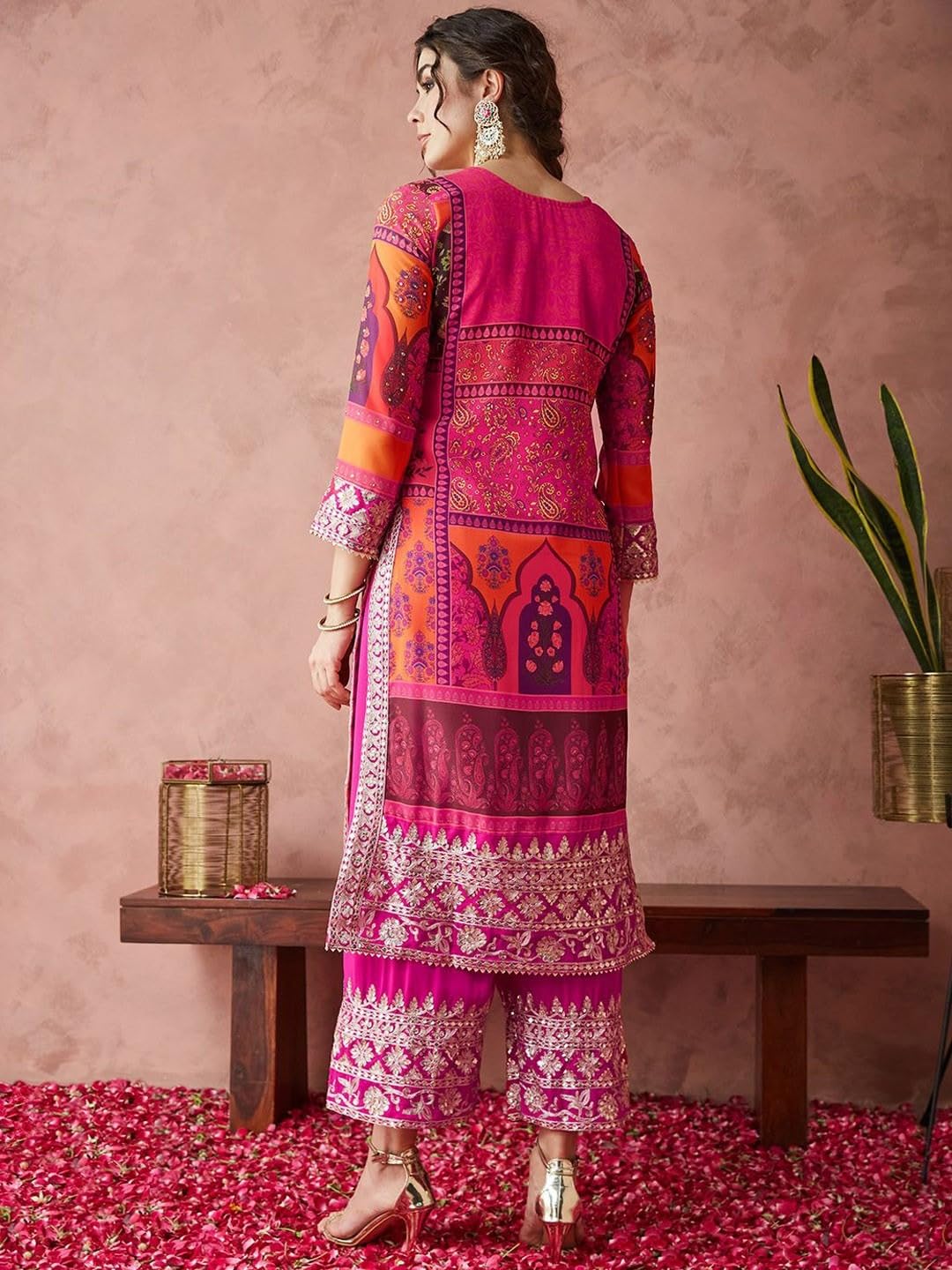 Indische Pakistanische Stickerei Kurta Set Damen Kleid Hochzeit Party Kleid Sharara Palazzo Salwar Kameez Damen