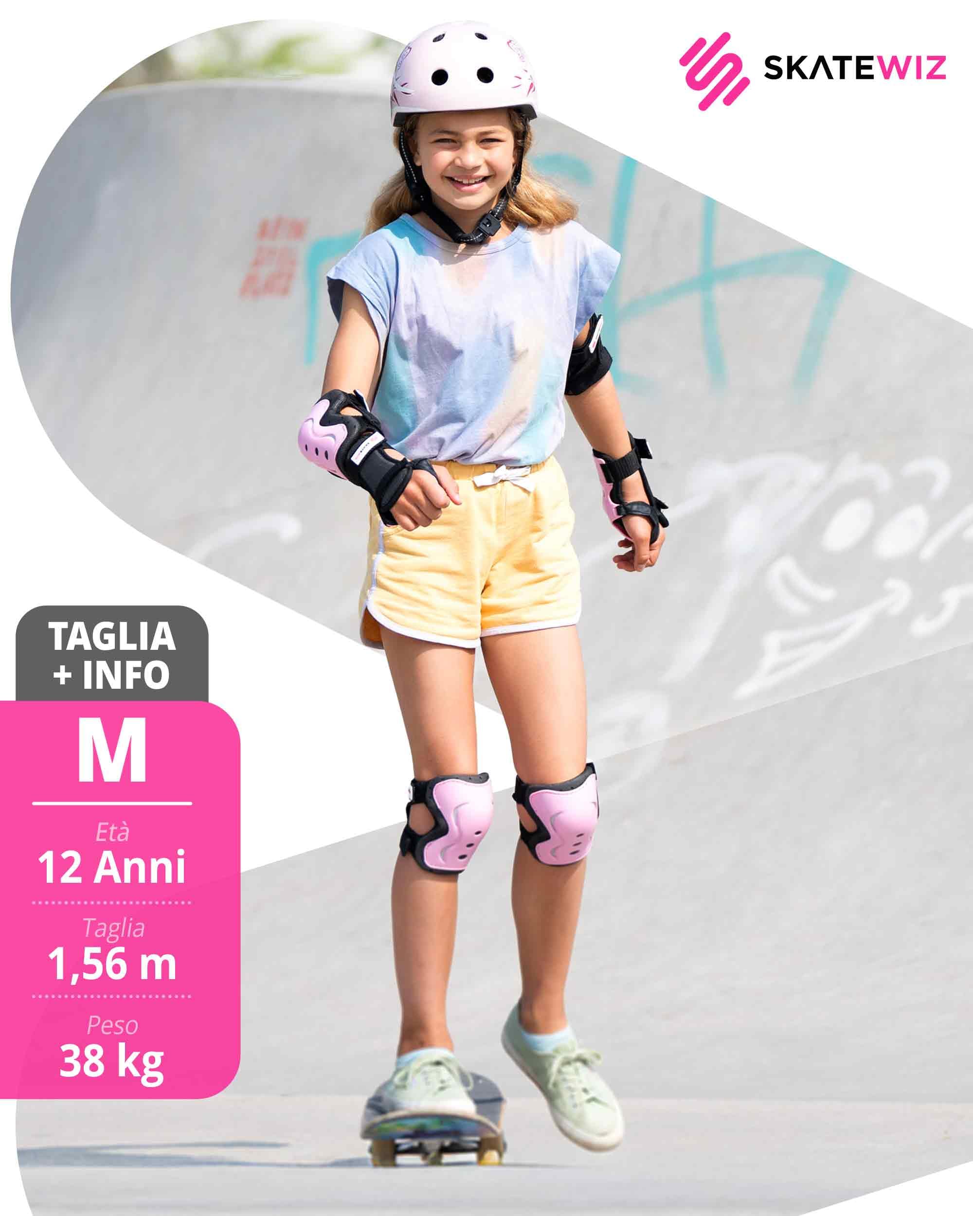SKATEWIZ Ginocchiere Bambini - Pattini a Rotelle - Protezione Bambina - Protezioni Skateboard Bambino, BMX, Roller, Bicicletta - IMPACT Taglia M Rosa Nero