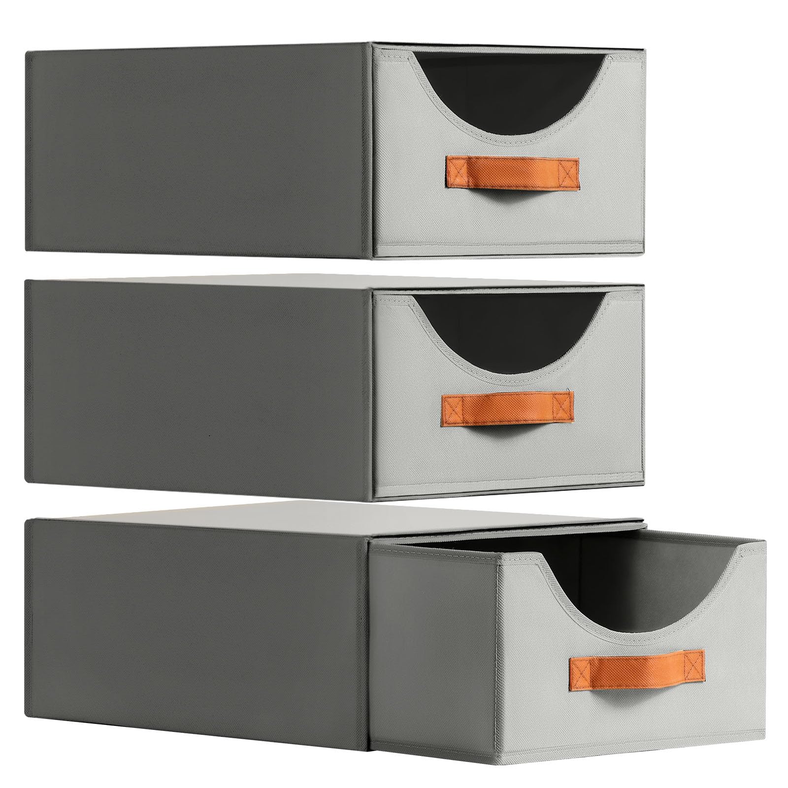 Homsorout Wardrobe Storage Organiser - Foldable Stackable Storage Drawers Box, Fabric Storage Baskets for Clothes Organization, Shelves, Bedroom, Living Room, Grey, 16 Inch. - 3 Pack