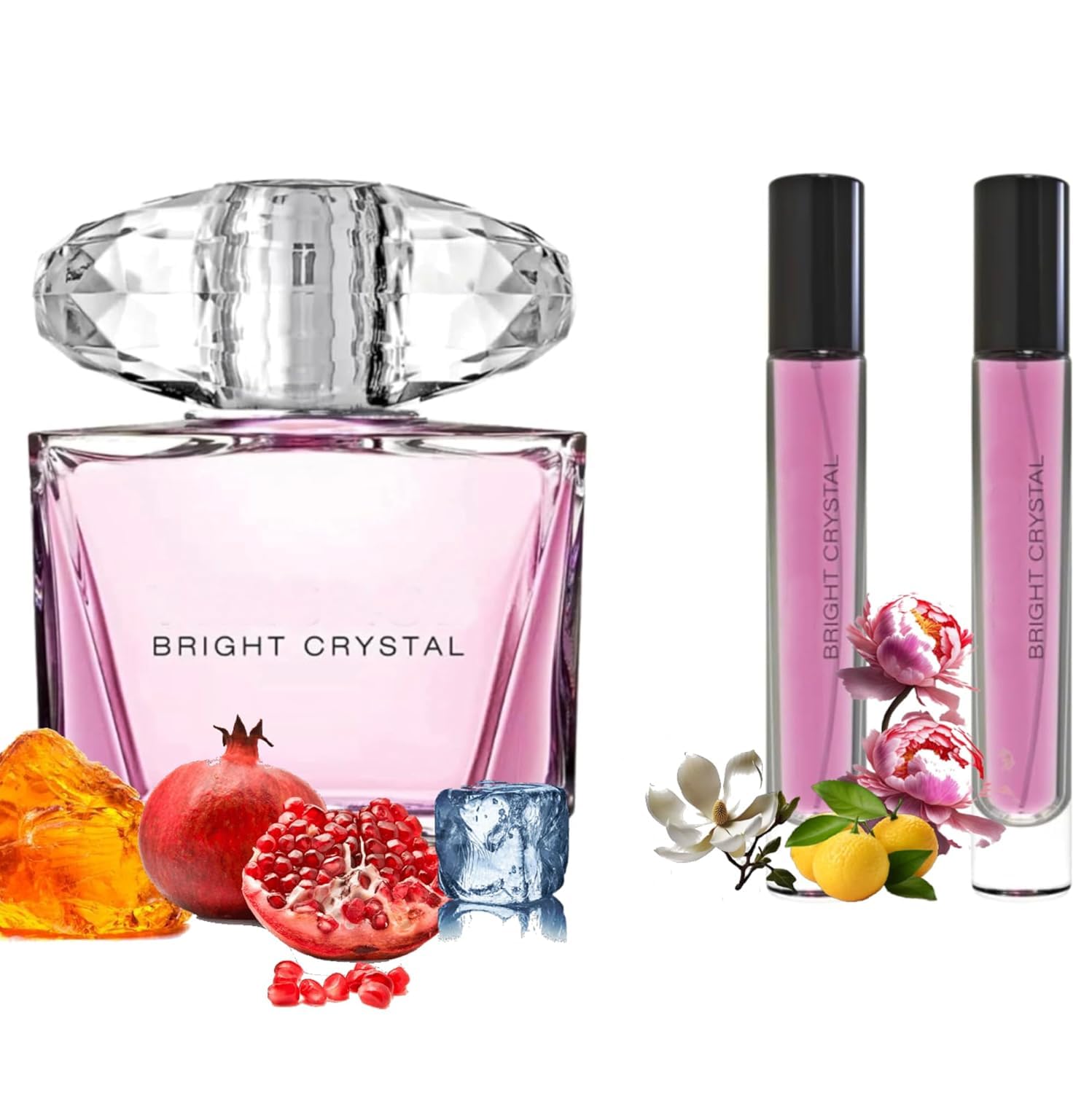 Equivalence Bright Crystal Inspired Scent | Floral Citrus Fragrance For Her | Elegant Long Lasting Aroma | Travel Size Perfume | Woman Parfum | 2 Bottles x 10ml Each Large Size Bottle Not Included