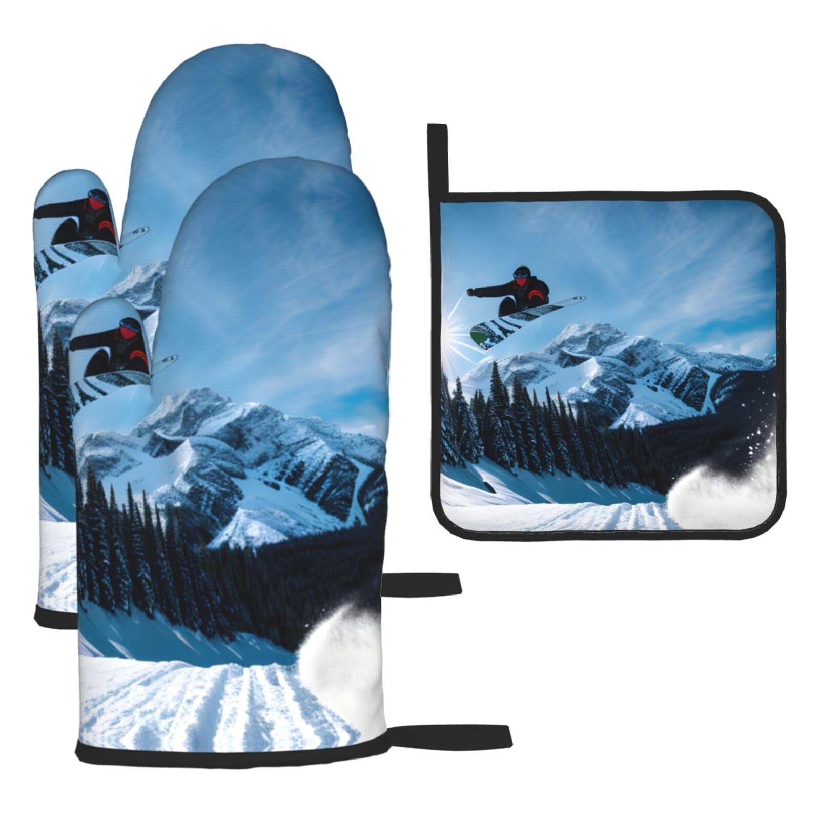 Snowboarding Print Oven Mitts and Potholders BBQ Gloves-Oven Mitts and Pot Holders for Cooking Baking