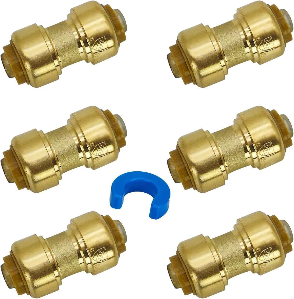 Z 1/2 Inch Push to Connect Fittings, 6-Pack Brass Couplings & Clip, for PEX, Copper, CPVC Pipe, Certified Lead-Free for Plumbing & DIY Repairs