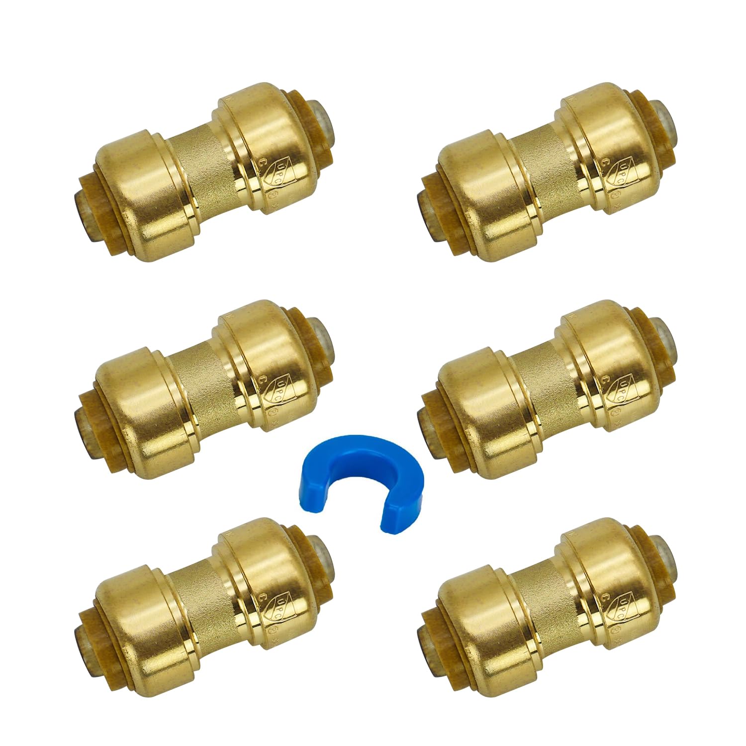 HeSun 1-Inch Push-Fit Plumbing Couplings - 5-Pack Brass Fittings For PEX, Copper & CPVC Pipes