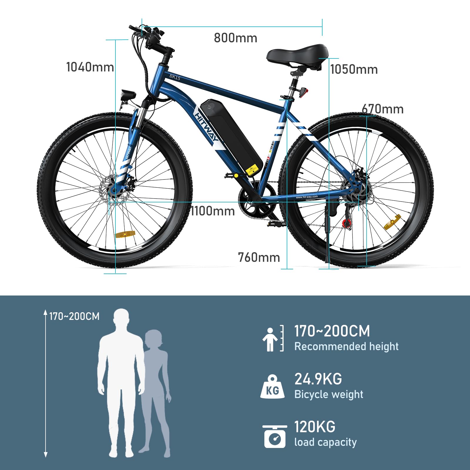 HITWAY Bicicletta Elettrica, Adulti Mountain Bike Elettrico, Bicicletta elettrica da 26" 3,0/4,0, E-bike da pendolarismo con batteria rimovibile da 48V15AH, 7 Velocità, 45-80km