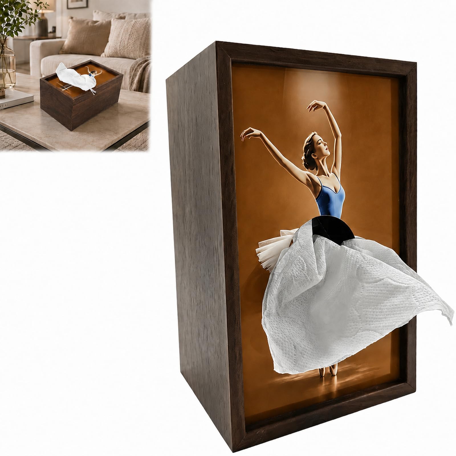 Ballet Dancer Tissue Box, Ballerina Wood Skirt Napkin Dispenser for Bathroom, Living Room, Office, Kitchen, Vanity, Countertop, Home Office Bedroom Party Use.
