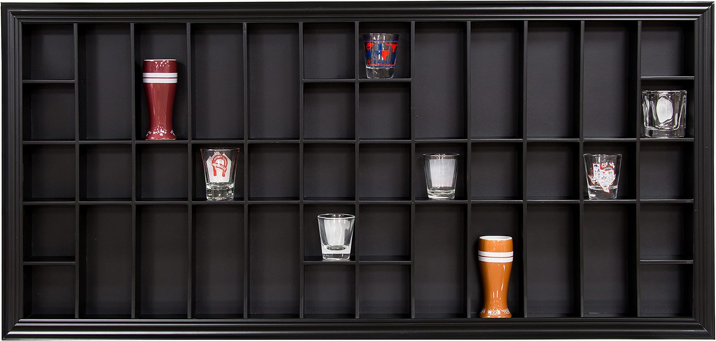 Gallery Solutions 35x16 Wall Mounted Curio and Shot Glass Display Case with Glass Door, Black