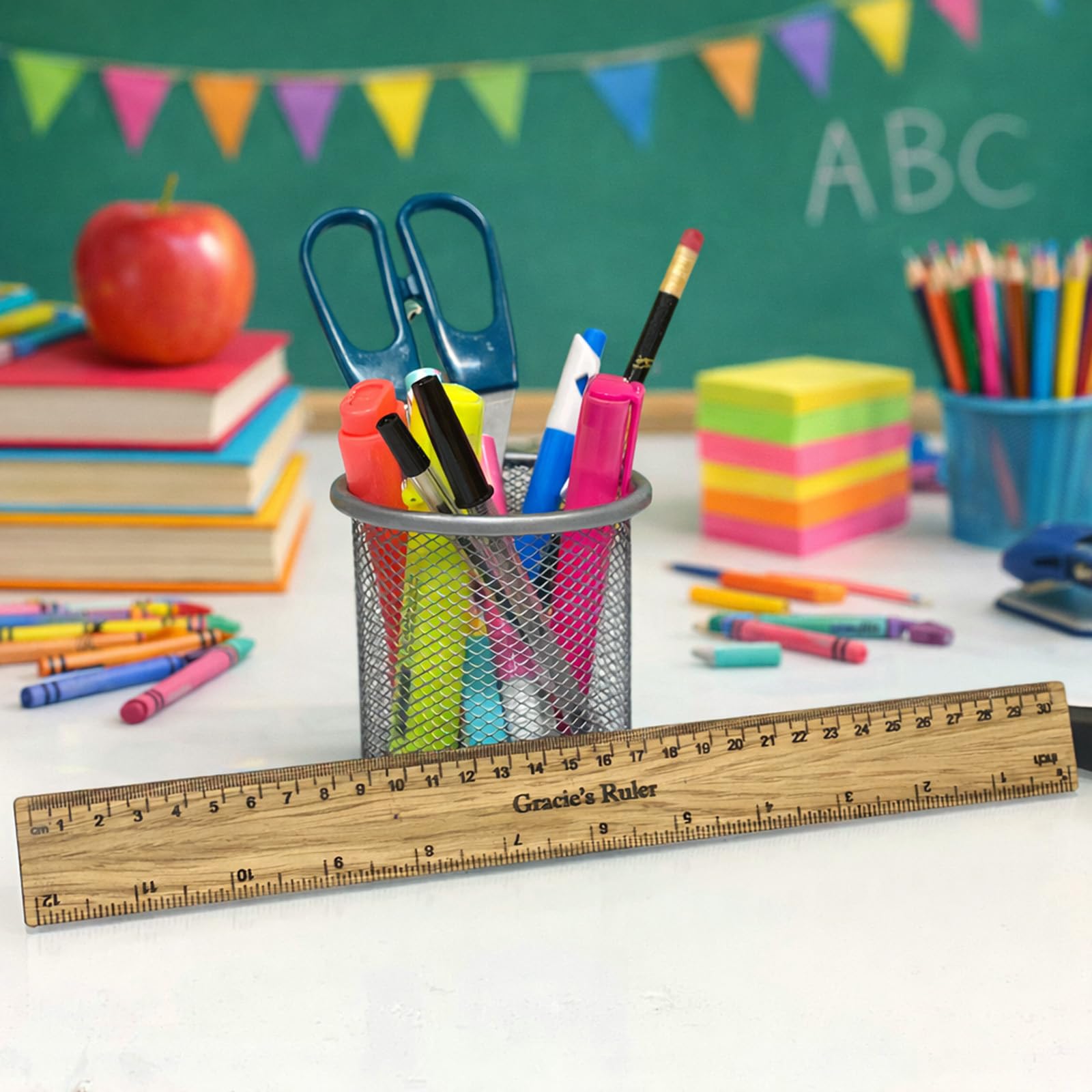 Personalised 30cm Wooden Ruler Bookmark, School Keepsake Gift, Oak Wood 5th Anniversary, Present for Teacher, Gift for School