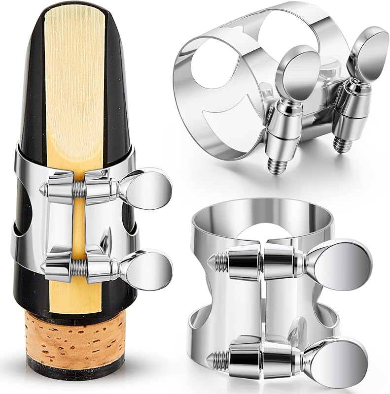 Treela 4 Pcs Clarinet Ligature for Mouthpiece - Silver B Flat with Adjustable Screws for Bb Clarinet Woodwinds Instrument