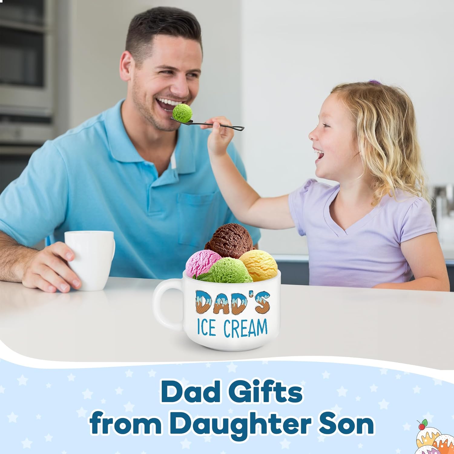 Fathers Day Birthday Gifts for Dad,Best Dad Ever Gifts from Daughter Son,Funny Ice Cream Bowl with Shovel Spoon Set Present for Papa Dads Bonus Step New First Time Daddy Father - Image 3