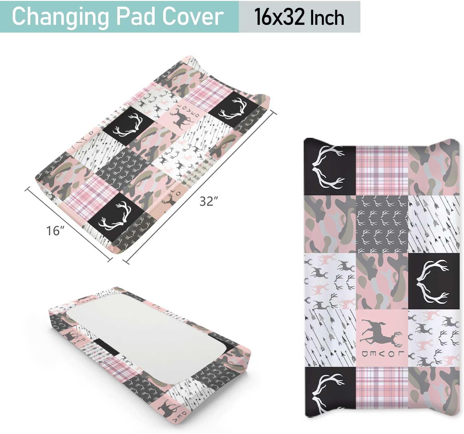 Custom Name Baby Crib Bedding Sets for Girls, 3 Piece Personalized Deer Pink Baby Crib Set, Minky Dot Blanket, Fitted Sheet, Baby Changing Pad Cover, Nursery Bedding Sets for Infant Toddler