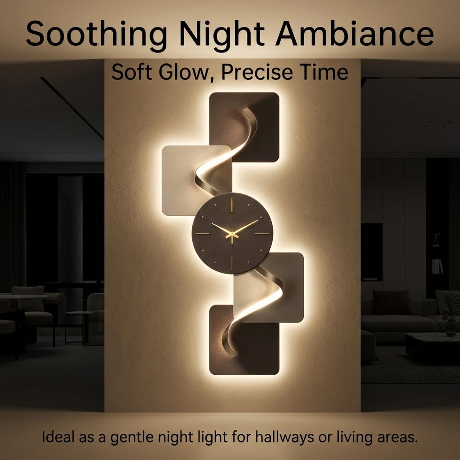 Orologio da parete 3D moderno, orologio a LED con design geometrico | Orologio decorativo, silenzioso, arredamento soggiorno, moderno, luce LED(D-LED,47.2*23.6IN)