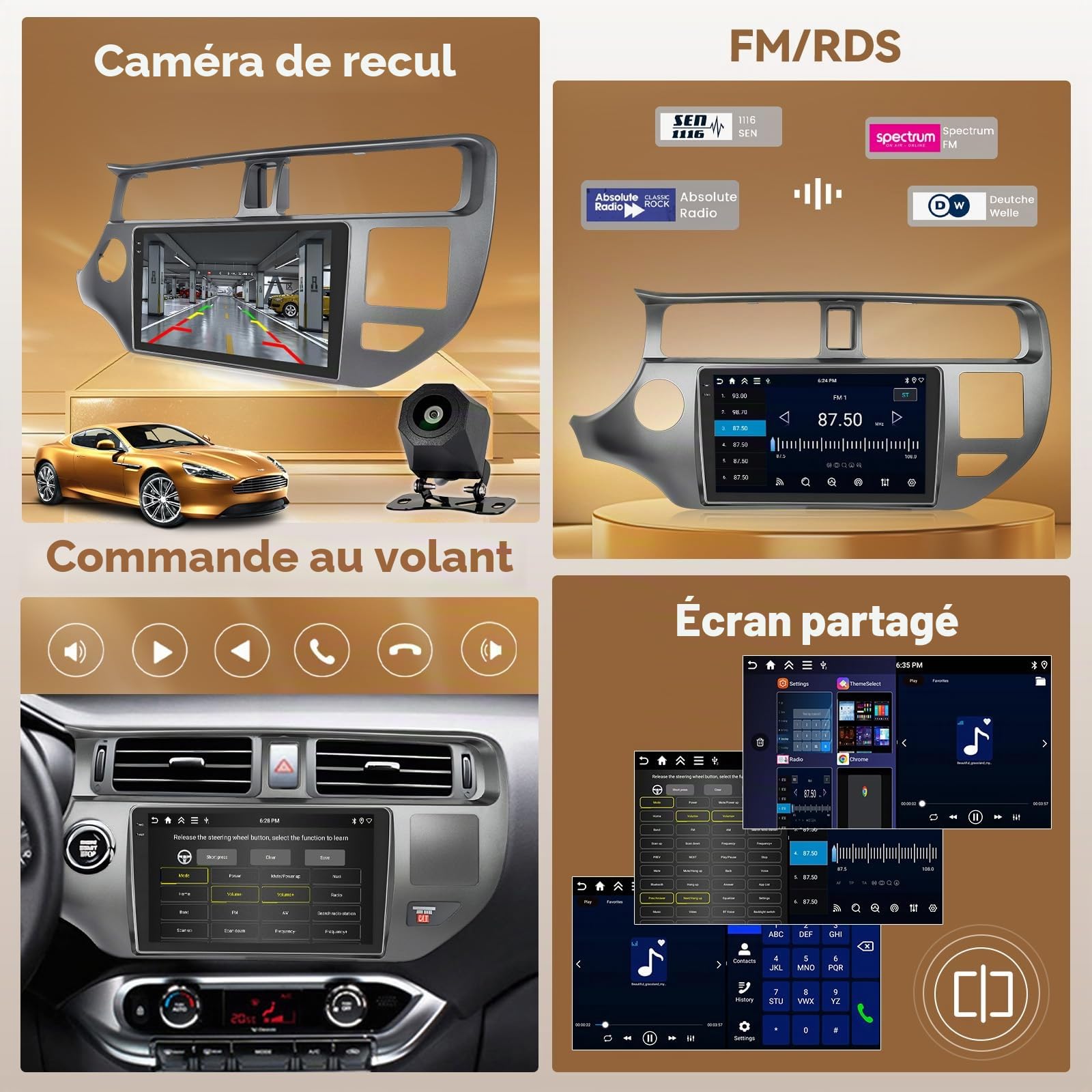 Hikity 4G+64G Android 15 Autoradio 9" pour Kia Rio CarPlay