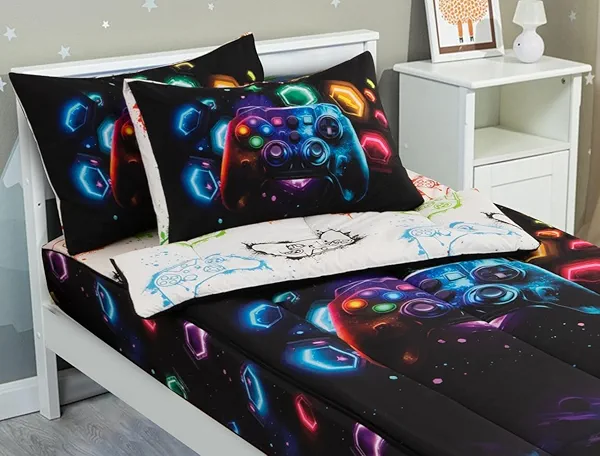 Meeting Story 3pcs Kids Comforter Set Zipper Bedding Set for Boys,Twin Kid Bedding Set Gaming Bedding for Kid,All in one Zipper Bedding (Black,Twin)