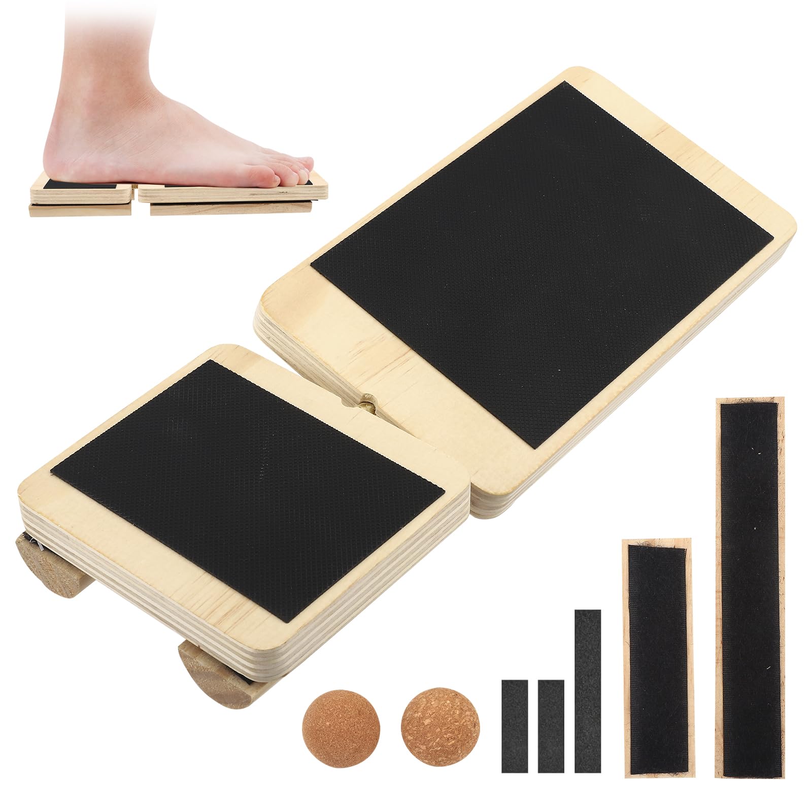 2 Pcs Ankle Balance Board Set with Cork Massage Balls, 2x Boards & 2x Balls Wooden Foot Strengthener Trainer, Single Leg Stability board for Ankle Strength, Flexibility, Foot Relaxation