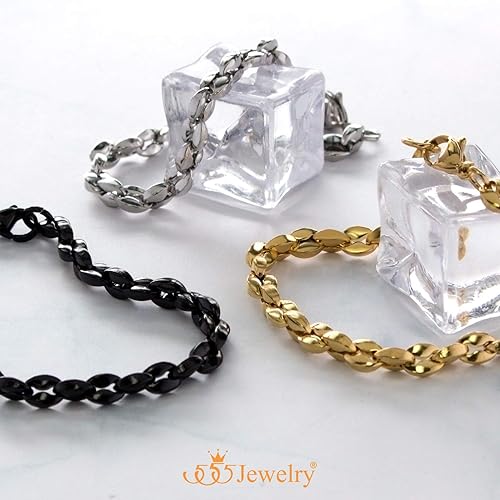 Miniatura 6 de 555Jewelry Pulsera unisex de cadena de eslabones de grano de café hueco de acero inoxidable