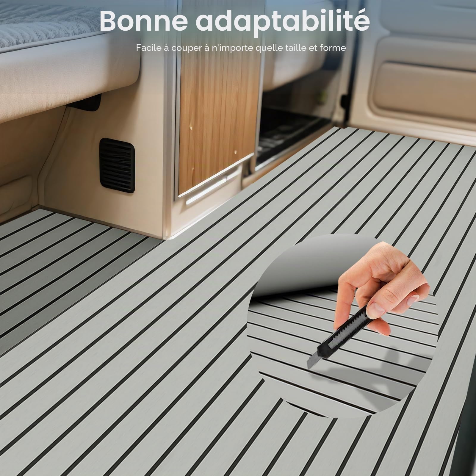 240 cm x 90 cm x 6 mm - Garniture de plafond en mousse EVA pour bateaux yacht marine - Tapis antidérapant avec dos adhésif - Revêtement de sol en bois de teck synthétique