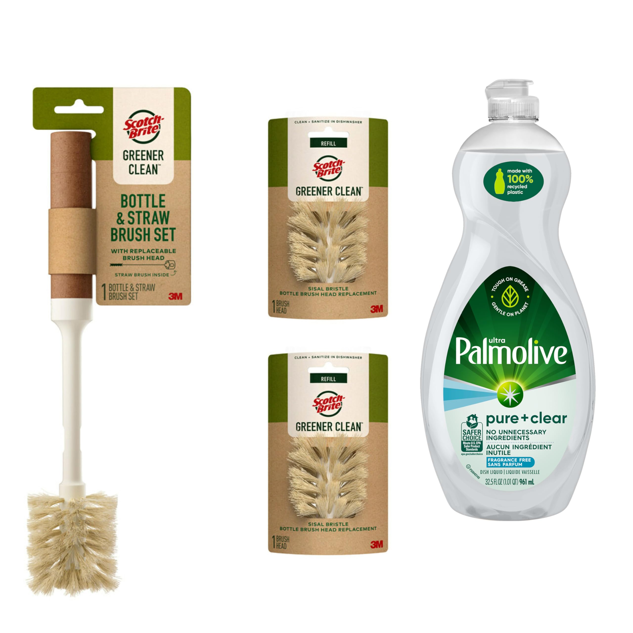 PalmoliveFragrance-Free Dish Soap with Scotch-Brite Bottle & Straw Brush Set