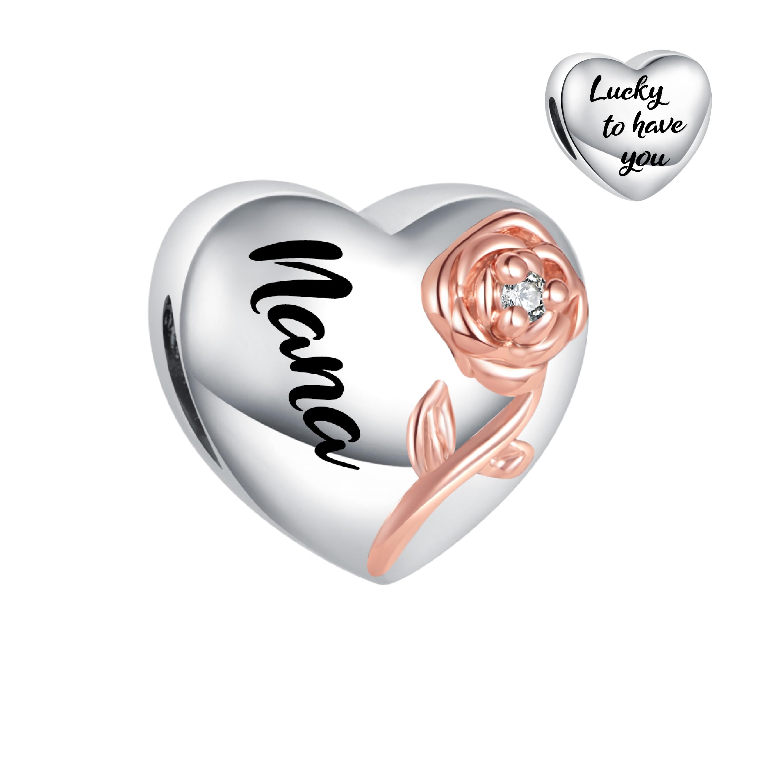 Rose Heart Lucky to Have You Mom Daughter Sister Best Friends Nana Auntie Grandma Granddaughter Charms fits Pandora Charms Bracelets-image-16