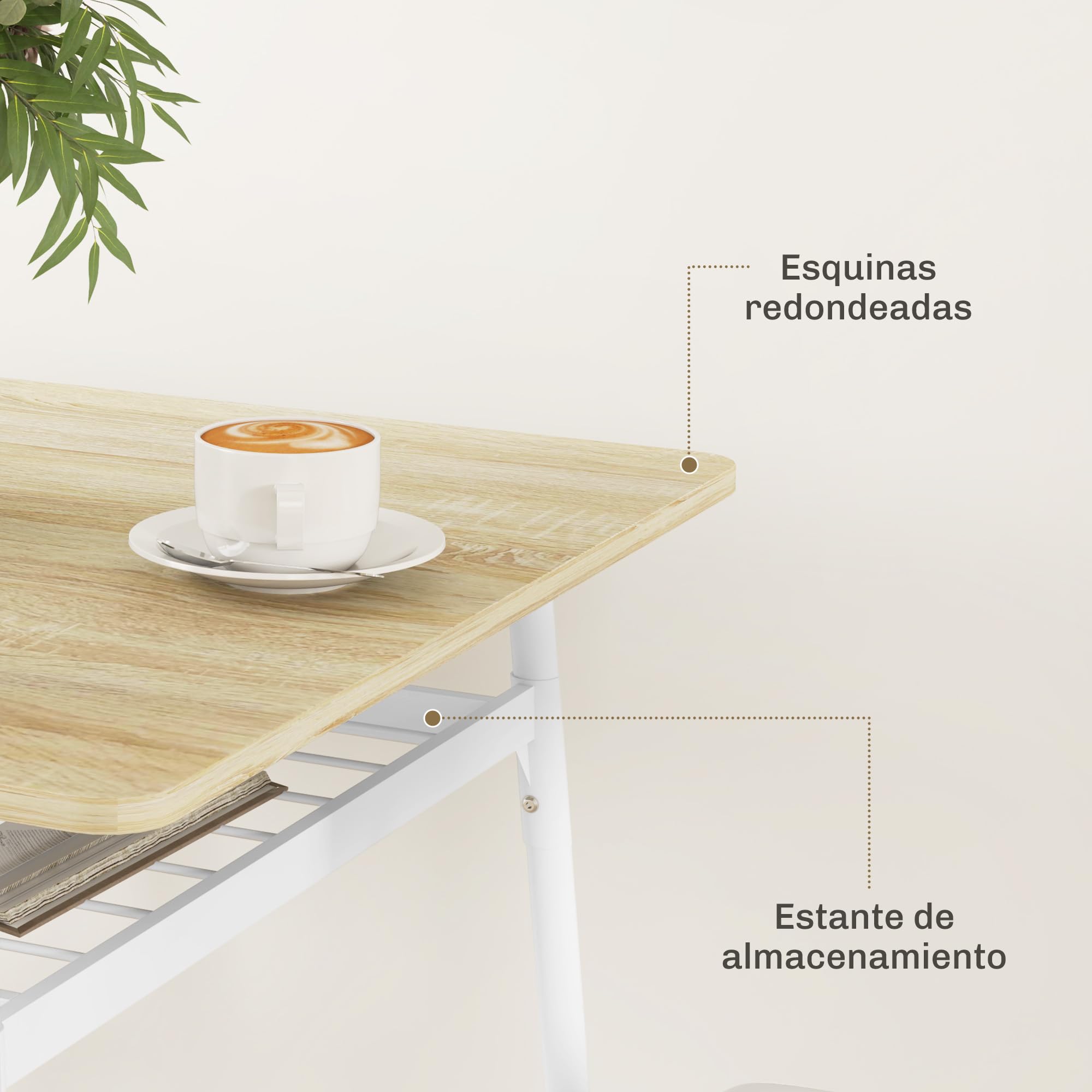HOMCOM Conjunto de Mesa y Sillas de Comedor de 3 Piezas Mesa con Dos Sillas | sin Brazos, Estante Abierto, Estructura de Acero, Blanco y Roble