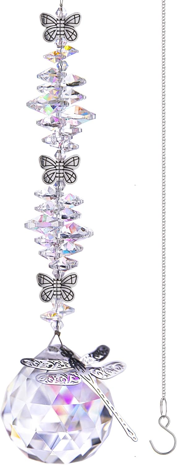 Hanging Crystal Prism Suncatcher Ornament Butterfly Dragonfly Decor Crystal Rainbow Maker Pendant for Window Garden Decoration(15 inch) : Patio, Lawn & Garden