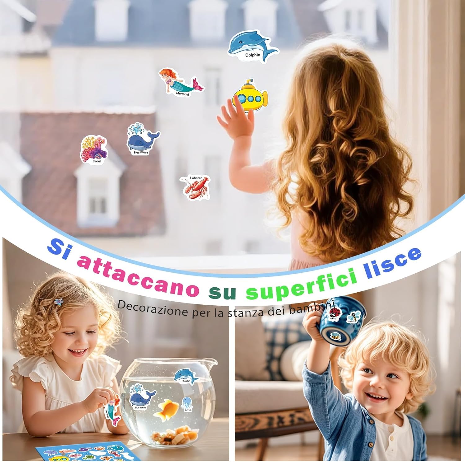 GUYUCOM 4 Pezzi Stickers Book: Libro Adesivi Attacca e Stacca Bambini 2 3 4 5 6 Anni Animali Marini, Parte del Corpo, Insetto, Giocattolo per Bambini, Regalo Educativo Compleanno Riutilizzabile