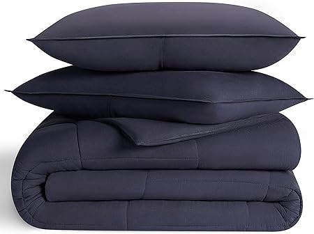 UGG King Size Comforter Set with 2 Pillow Shams Lightweight Down Alternative Comforter King Size Blanket Reversible Cozy Warm All Season Washable Hypoallergenic Bedding Set, Navy Blue (Leonora)