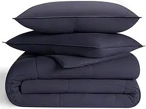 UGG King Size Comforter Set with 2 Pillow Shams Lightweight Down Alternative Comforter King Size Blanket Reversible Cozy Warm All Season Washable Hypoallergenic Bedding Set, Navy Blue (Leonora)