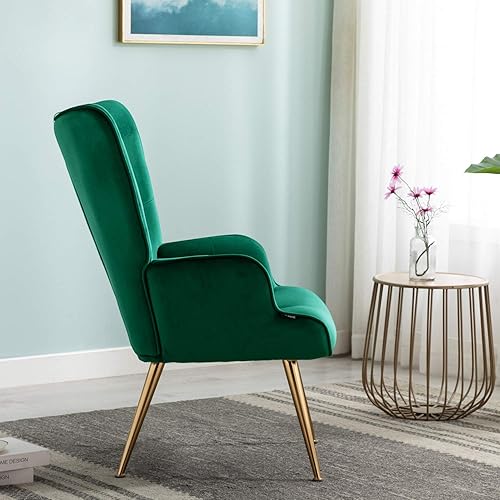 Miniatura 4 de Silla de terciopelo con reposabrazos decorativa, moderna con almohada para sala de estar, dormitorio, recepción, botones acolchados, acabado dorado,