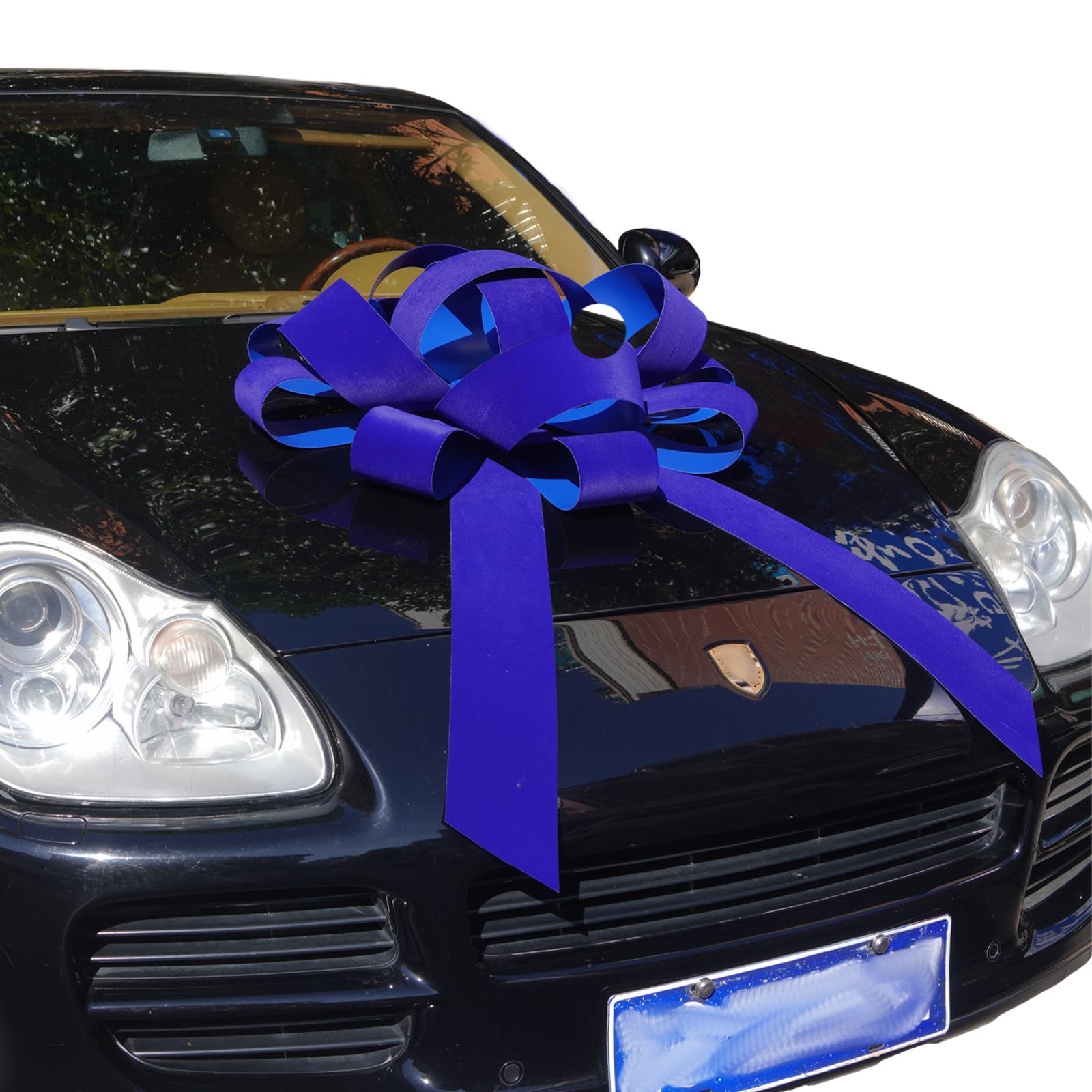 Nœud géant de voiture en velours bleu de 76,2 cm avec base magnétique anti-rayures, résistant aux intempéries et imperméable (lot de 1)