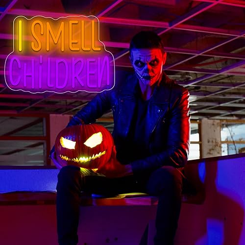 Miniatura 4 de Letreros de neón de Halloween I Smell Children, letreros de neón de INSNEnN para decoración de pared y dormitorio, decoración de fiesta de