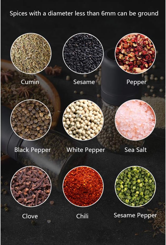Spice Mill with Adjustable Ceramic Grinder, Manual Salt Mill & Pepper Mill Made Glass, Also As A Chilli Mill, Grain Mill-A
